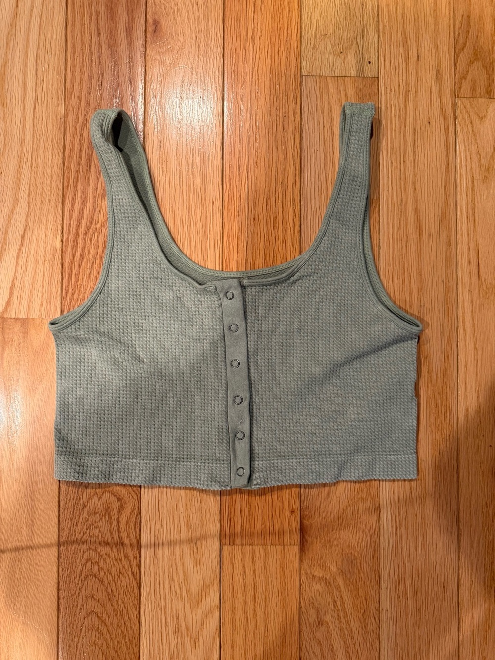 Aeropostale Sage Waffle Knit Snap-Front Crop Tank